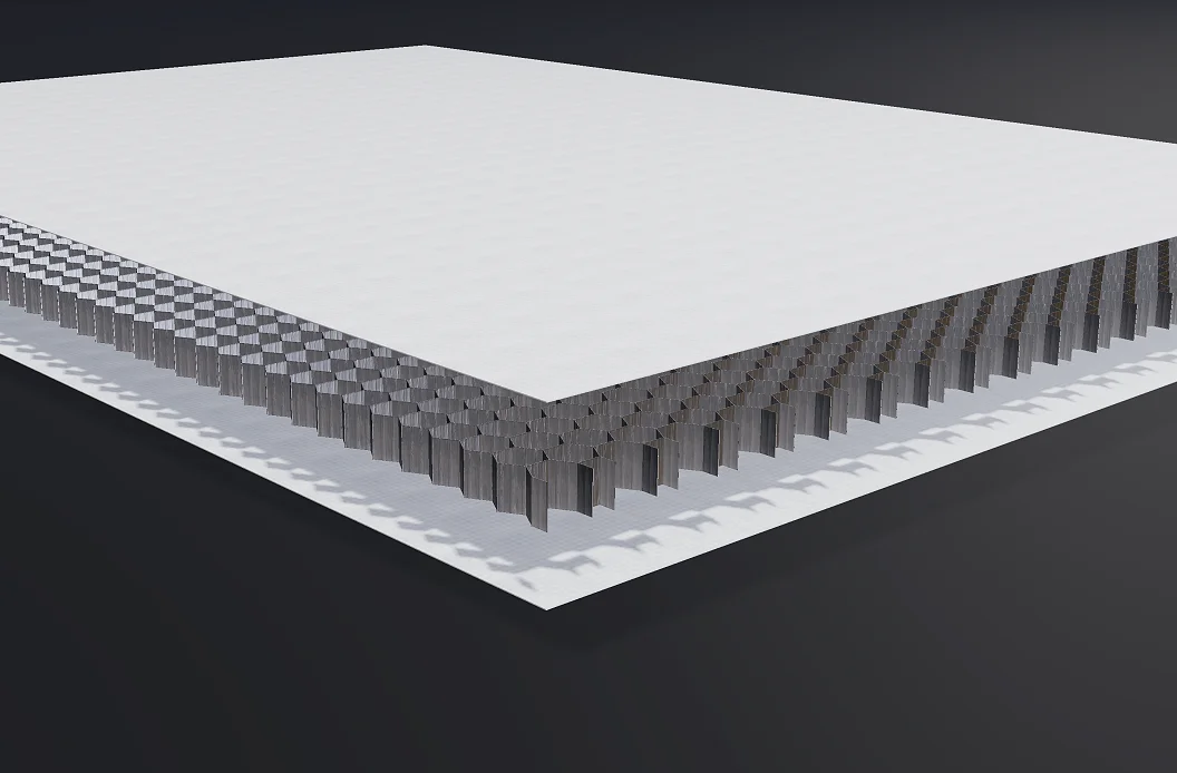 Rendering einer Sandwichplatte mit Wabenkern auf dunklem Grund, Kopfbild des Coratec Planers