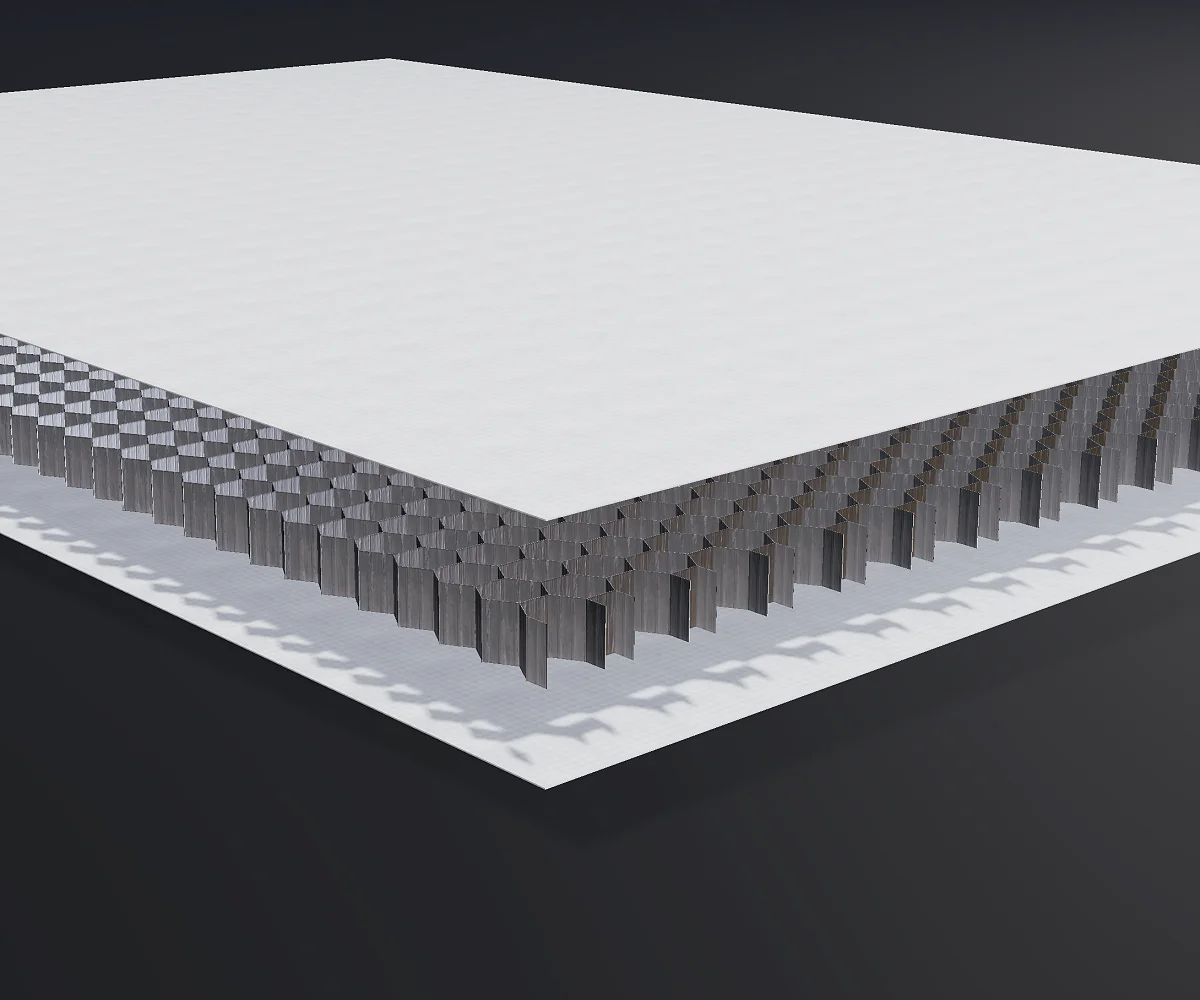 Rendering einer Sandwichplatte mit Wabenkern auf dunklem Grund, Kopfbild des Coratec Planers