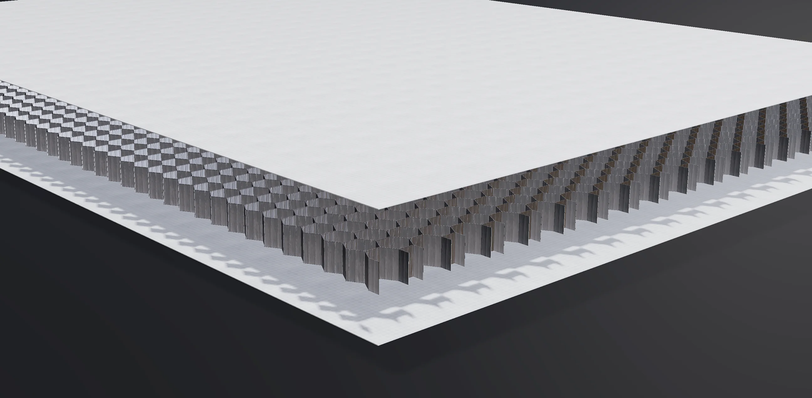 Rendering einer Sandwichplatte mit Wabenkern auf dunklem Grund, Kopfbild des Coratec Planers
