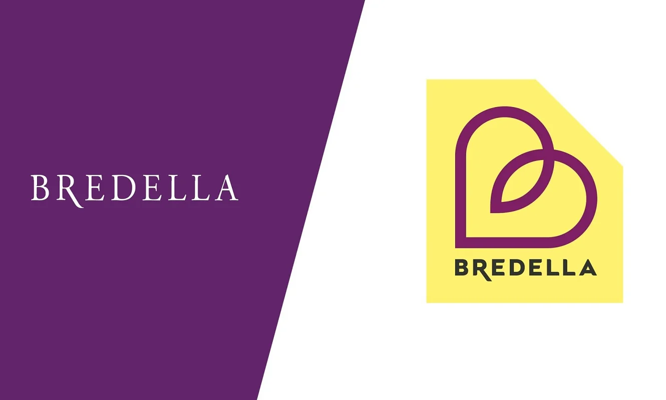 Logo-Redesign im Vergleich: links die alte Wortmarke «Bredella» in Serifenschrift, rechts das neue Signet auf gelber Fläche