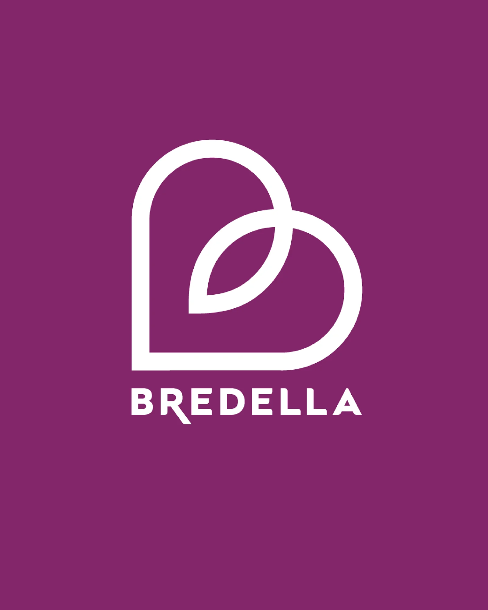 Bredella-Signet mit darunterliegendem Schriftzug, weiss auf violetter Fläche