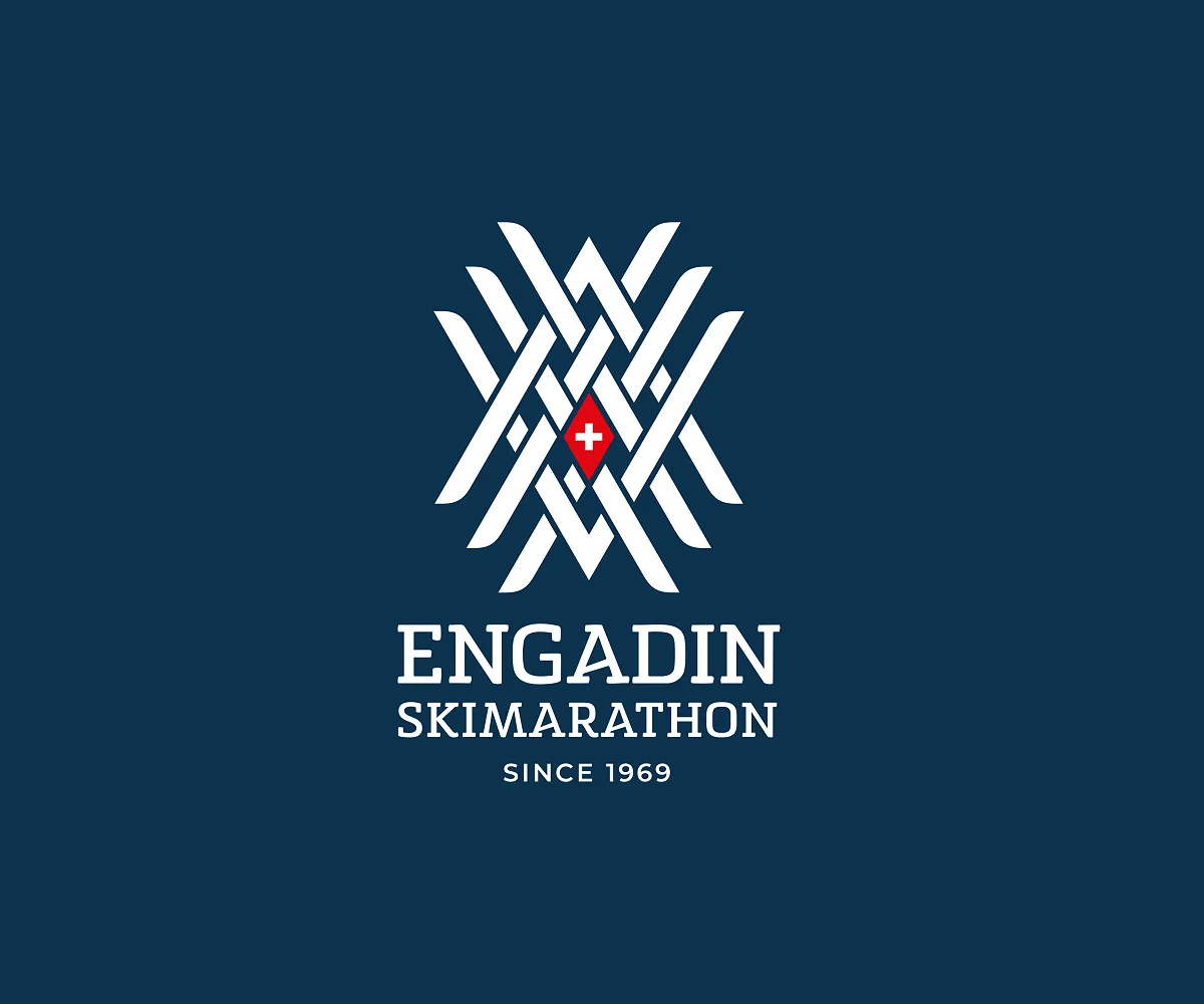 Logo Engadin Skimarathon weiß auf dunkelblauer Fläche