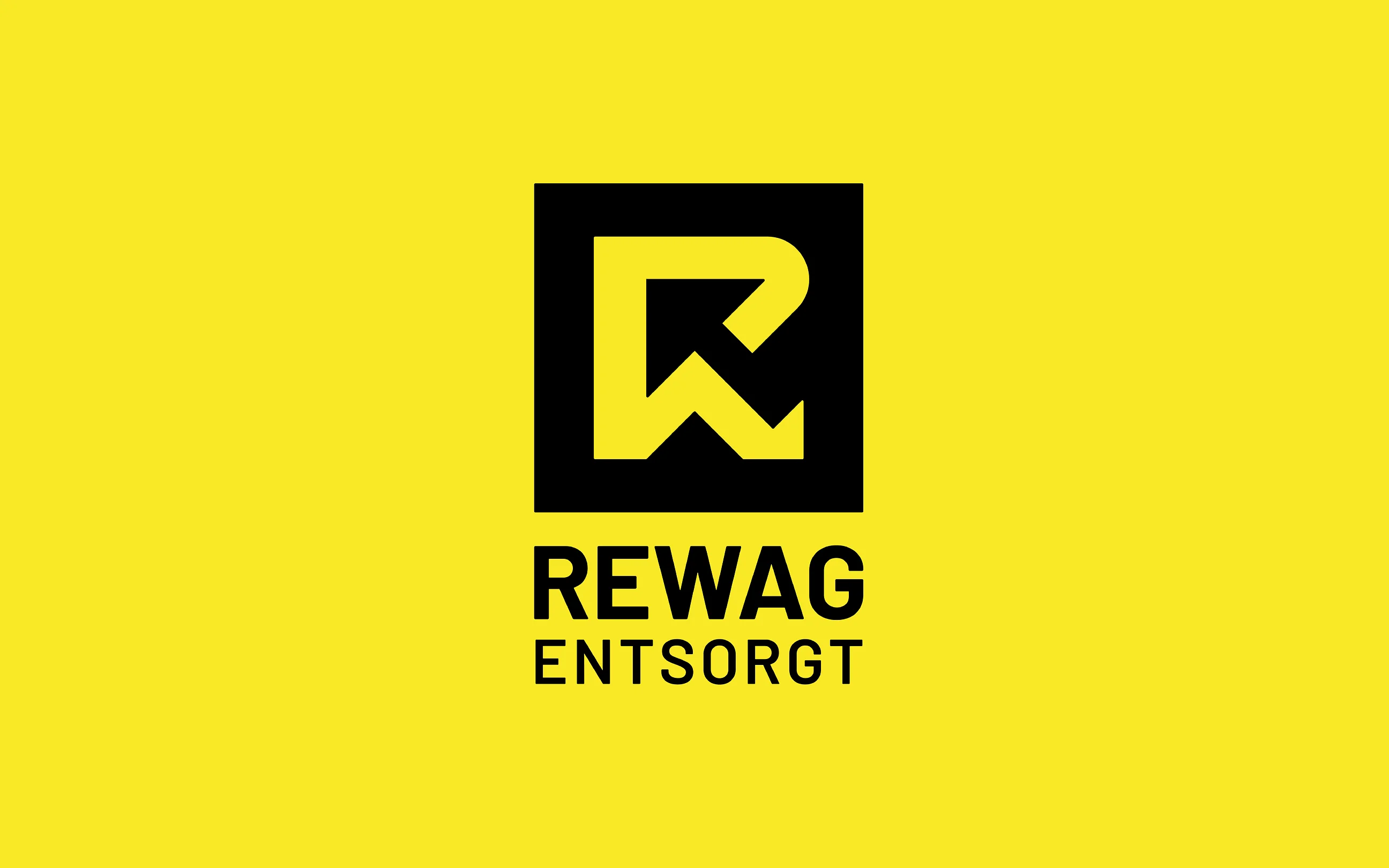 REWAG-Signet mit Schriftzug «Entsorgt», schwarz auf gelber Fläche