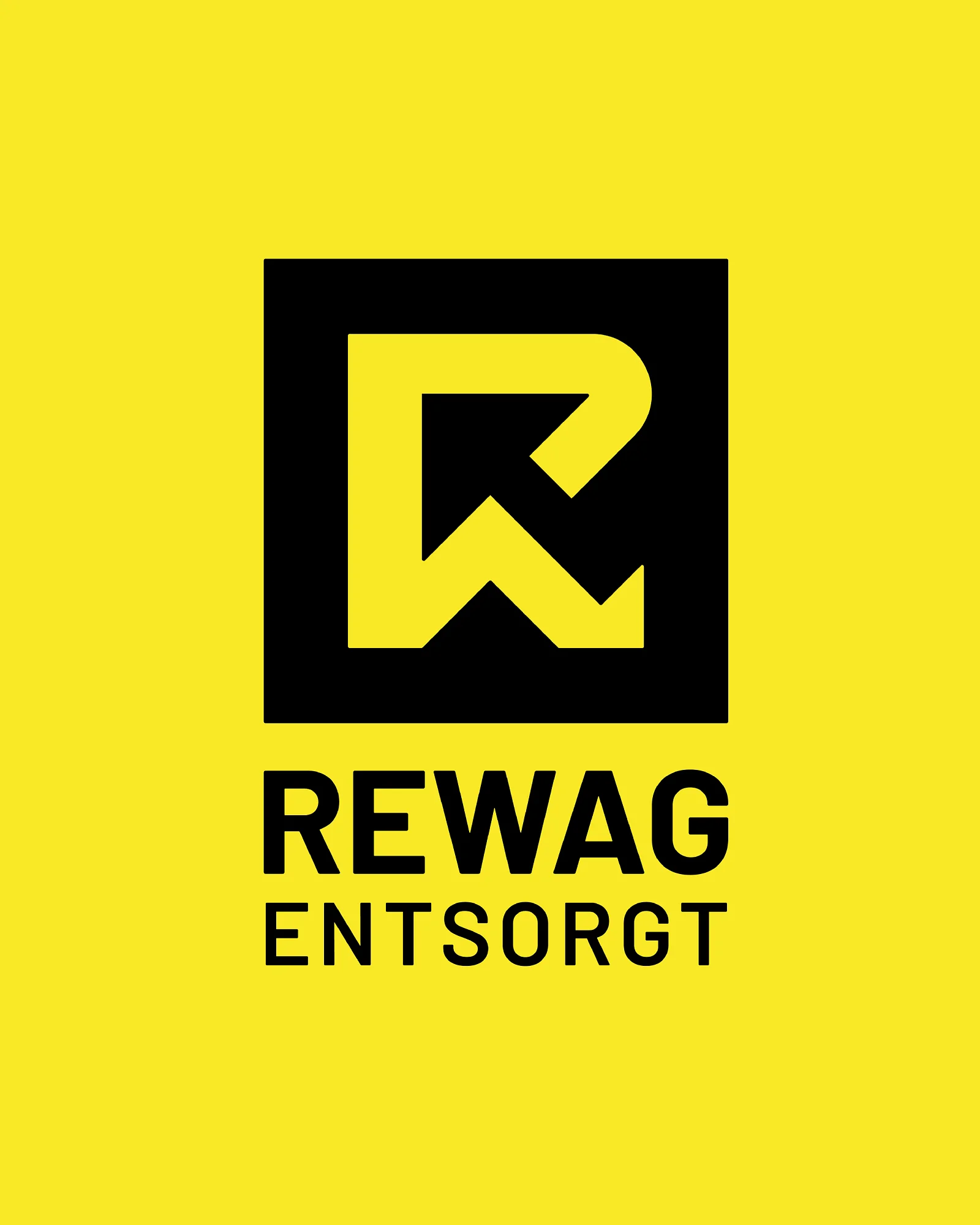 REWAG-Signet mit Schriftzug «Entsorgt», schwarz auf gelber Fläche